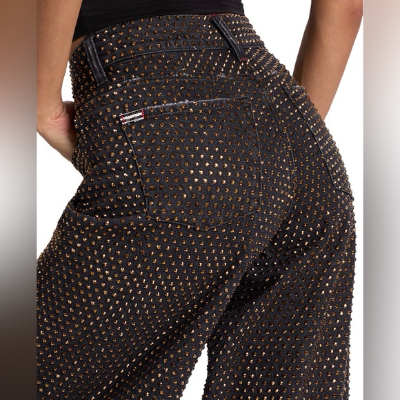 Alice + Olivia Amazing Low Rise Embellished Wide Leg Jeans in Den Lack - Picture 4 of 6